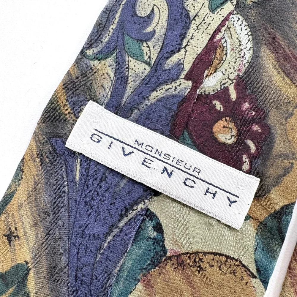Monsieur Givenchy Silk Necktie Multicolor Abstract Paisley Floral Vintage 4 Inch